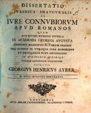 Dissertatio iuridica inauguralis de iure connubiorum apud Romanos