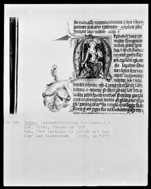 Cod. Membr.I.4, Lateinische Bibel, Initiale A: Judith mit dem Kopf des Holofernes, Folio 190verso