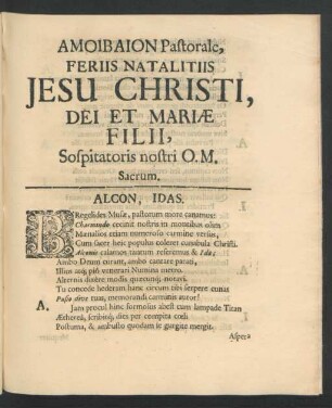 Amoibaion Pastorale, Feriis Natalitiis Jesu Christi ...