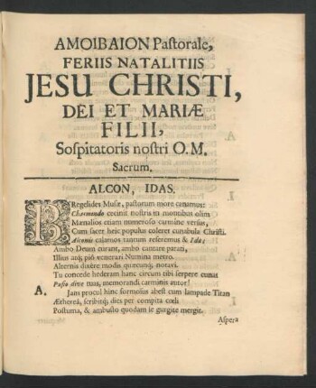 Amoibaion Pastorale, Feriis Natalitiis Jesu Christi ...