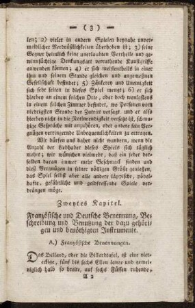 Zweytes Kapitel. Französische und Deutsche Benennung, Beschreibung und Benutzung der dazu gehörigen und benöthigten Instrumente.