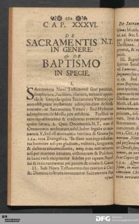 Cap. XXXVI. De Sacramentis N.T. In Genere. & De Baptismo In Specie.