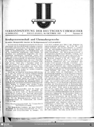 Berufsgenossenschaft und Uhrmachergewerbe