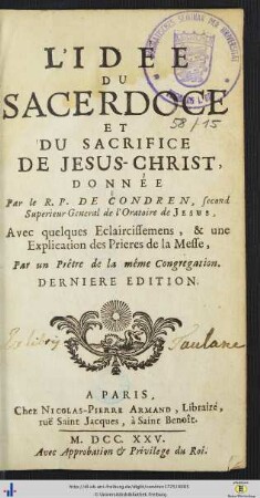 L' Idée Du Sacerdoce Et Du Sacrifice De Jesus-Christ