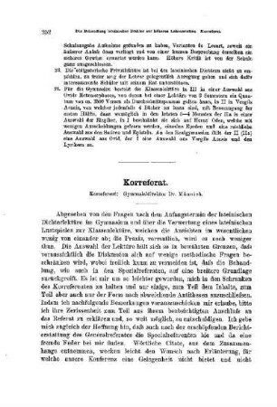 Die Behandlung lateinischer Dichter auf höheren Lehrplänen? : [Korreferat)