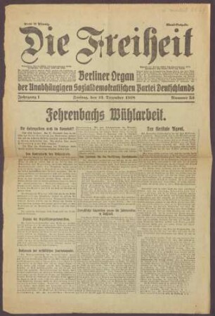 Ausgabe von "Freiheit. Berliner Organ der Unabhängigen Sozialdemokratischen Partei Deutschlands"