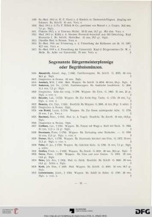 Sogenannte Bürgermeisterpfennige oder Begräbnismünzen (Nr. 1016-1088)