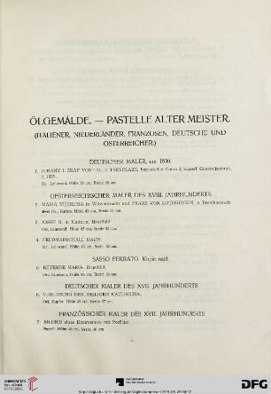Ölgemälde. – Pastelle alter Meister (Nr. 1-100)