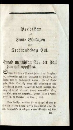 Predikan på Femte Söndagen efter Trettondedag Jul.