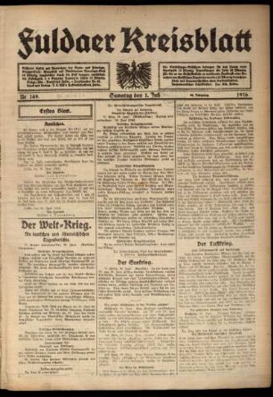 Erste Ausgabe vom Samstag, den 01. Juli 1916.