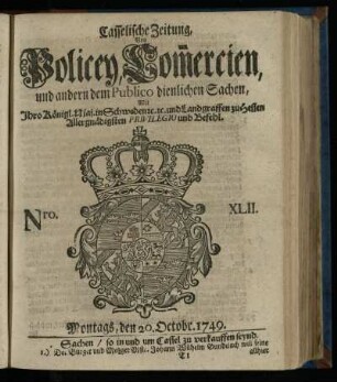 Nro. XLII, Montags, den 20. Octobr. 1749