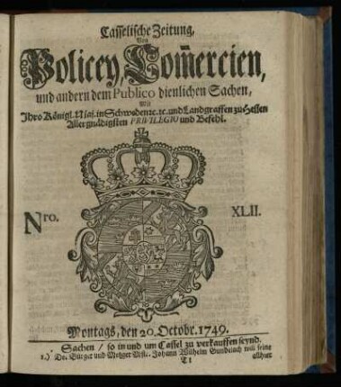 Nro. XLII, Montags, den 20. Octobr. 1749