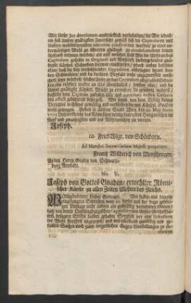 No. V. Joseph von Gottes Gnaden/ erwehlter Römischer Käyser zu allen Zeiten Mehrer des Reichs