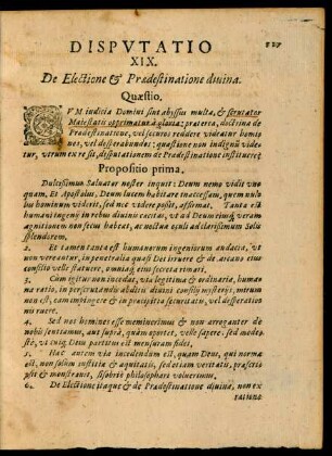 Disputatio XIX. De Electione et Praedestinatione divina.