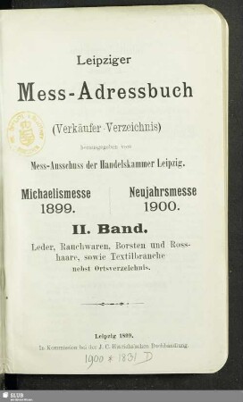 7.1899/1900,2: Leipziger Mess-Adressbuch : Verkäufer-Verzeichnis