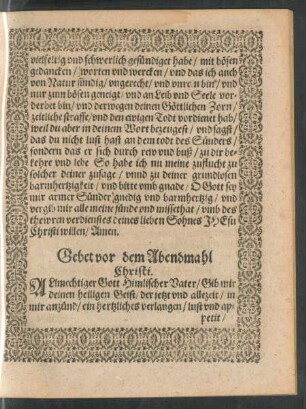 Gebet vor dem Abendmahl Christi.