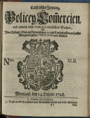 Nro. XLII, Montags, den 14. Octobr 1748