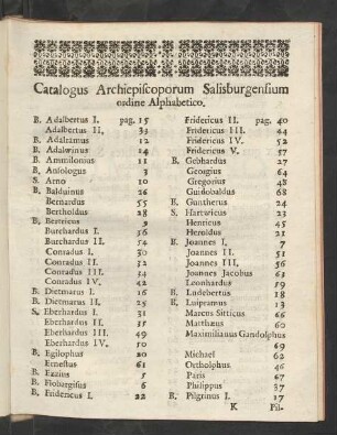 Catalogus Archiepiscoporum Salisburgensium ordine Alphabetico.