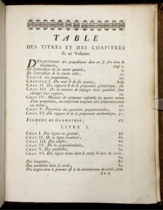 Table des Titres et des Chapitres de ce Volume.