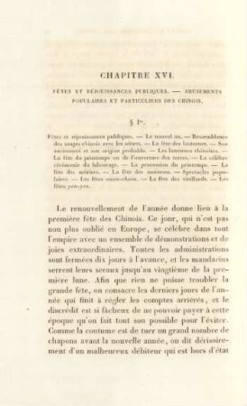 Chapitre XVI. Fétes et réjouissances publiques. - Amusements populaires et particuliers des chinois