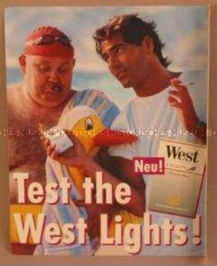 Werbeschild (Ausleger) für "West Lights"-Zigaretten