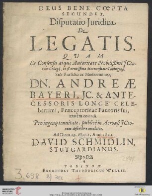 Disputatio Iuridica De Legatis
