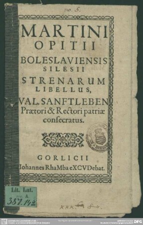Strenarum libellus Val. Sanftleben consecratus