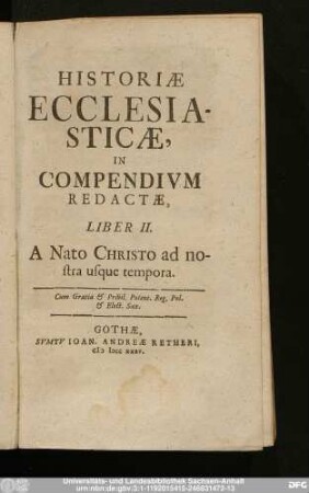 Liber II.: A Nato Christo ad nostra usque tempora
