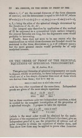 On the order of proof of the principal equations of spherical trigonometry.
