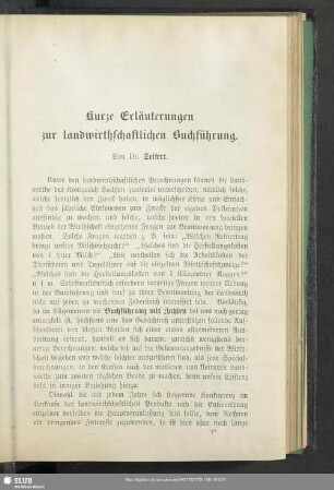 Kurze Erläuterungen zur landwirthschaftlichen Buchführung