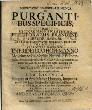 Dissertatio Inauguralis Medica De Purgantibus Specificis