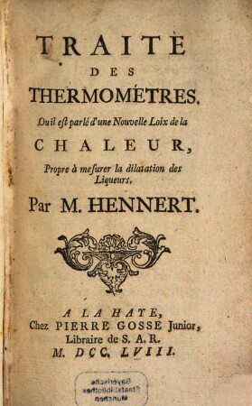 Traité des Thermométres