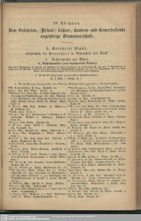IV. Abschnitt. Dem Gelehrten-, ( Privat-) Lehrer-, Handels- und Gewerbestande angehörige Einwohnerschaft