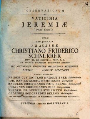 Observationes ad vaticinia Jeremiae. Pars tertia