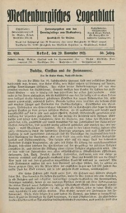 Nr. 9/10. Rostock, den 20. November 1921.