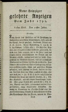 61stes Stück. Den 30sten Julius.