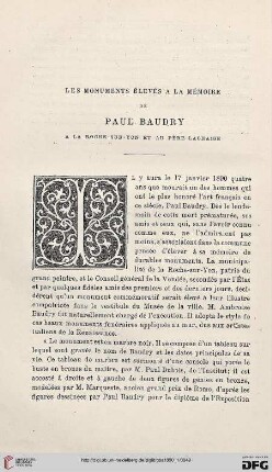 3. Pér. 3.1890: Les monuments élevés à la mémoire de Paul Baudry à la Roche-sur-Yon et au Père-Lachaise