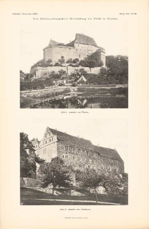 Hohenzollernschloss Cadolzburg, Fürth: Ansichten (aus: Atlas zur Zeitschrift für Bauwesen, hrsg. v. Ministerium der öffentlichen Arbeiten, Jg. 60, 1910)