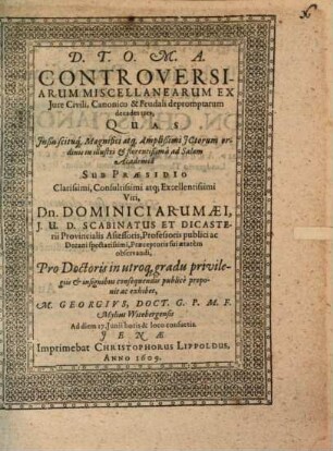 Controversiarum miscellanearum ex iure civili, canonico et feudali de promptarum decades tres