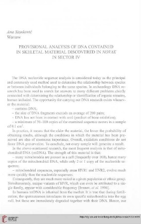 14: Provisional analysis of DNA contained in skeletal material discovered in Novae in sector IV