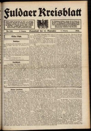 Erste Ausgabe vom Samstag, den 23. September 1911.