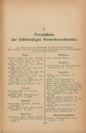 V. Verzeichnis der selbständigen Gewerbetreibenden