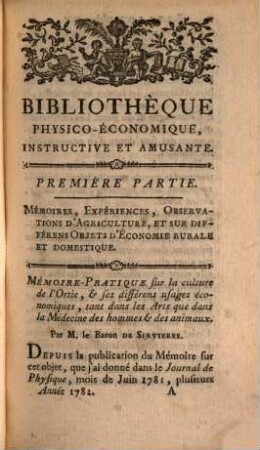 Bibliothèque physico-économique : instructive et amusante. 1782, 1782 = A. 1