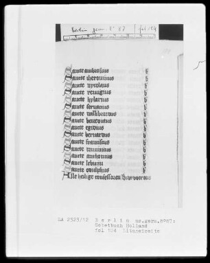 Gebetbuch — Litaneiseite, Folio 104