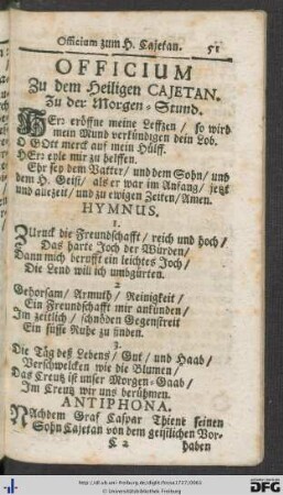 Officium zu dem Heiligen Cajetan.