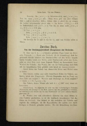 Zweites Buch. Von der Deckungsgleichheit (Kongruenz) der Dreiecke.