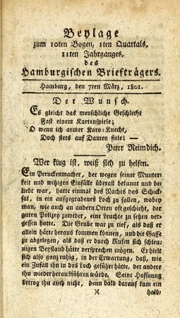 Beylage zum 10ten Bogen, 1ten Quartals, 11ten Jahrganges