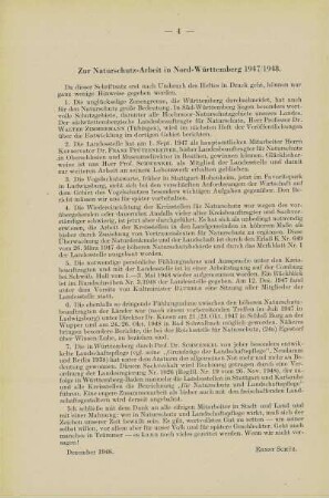 Zur Naturschutz-Arbeit in Nord-Württemberg 1947/1948