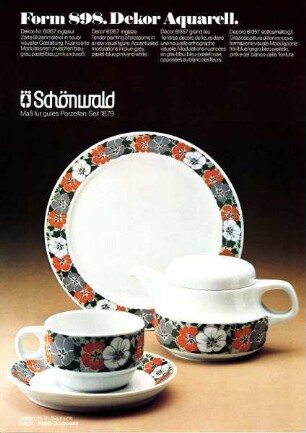 Produktblatt für das Schönwald-Hotelgeschirr "Form 898" mit Dekor "Aquarell"