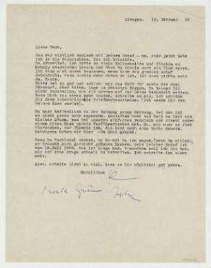 Brief von Raoul Hausmann an Vera Hausmann. Limoges